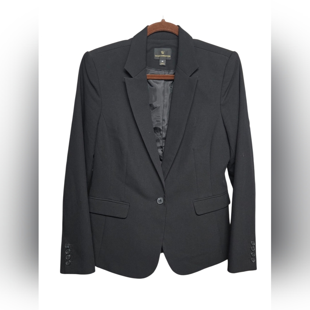 Worthington One-Button Blazer Sz 10 Black Like new 18" PTP 24" Length